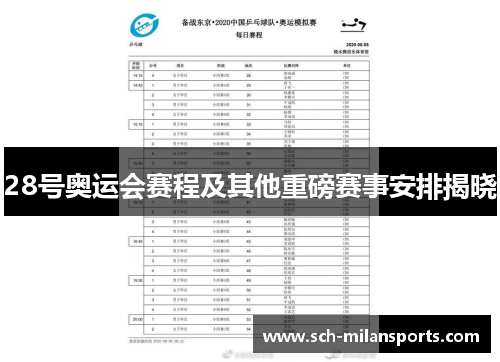 28号奥运会赛程及其他重磅赛事安排揭晓
